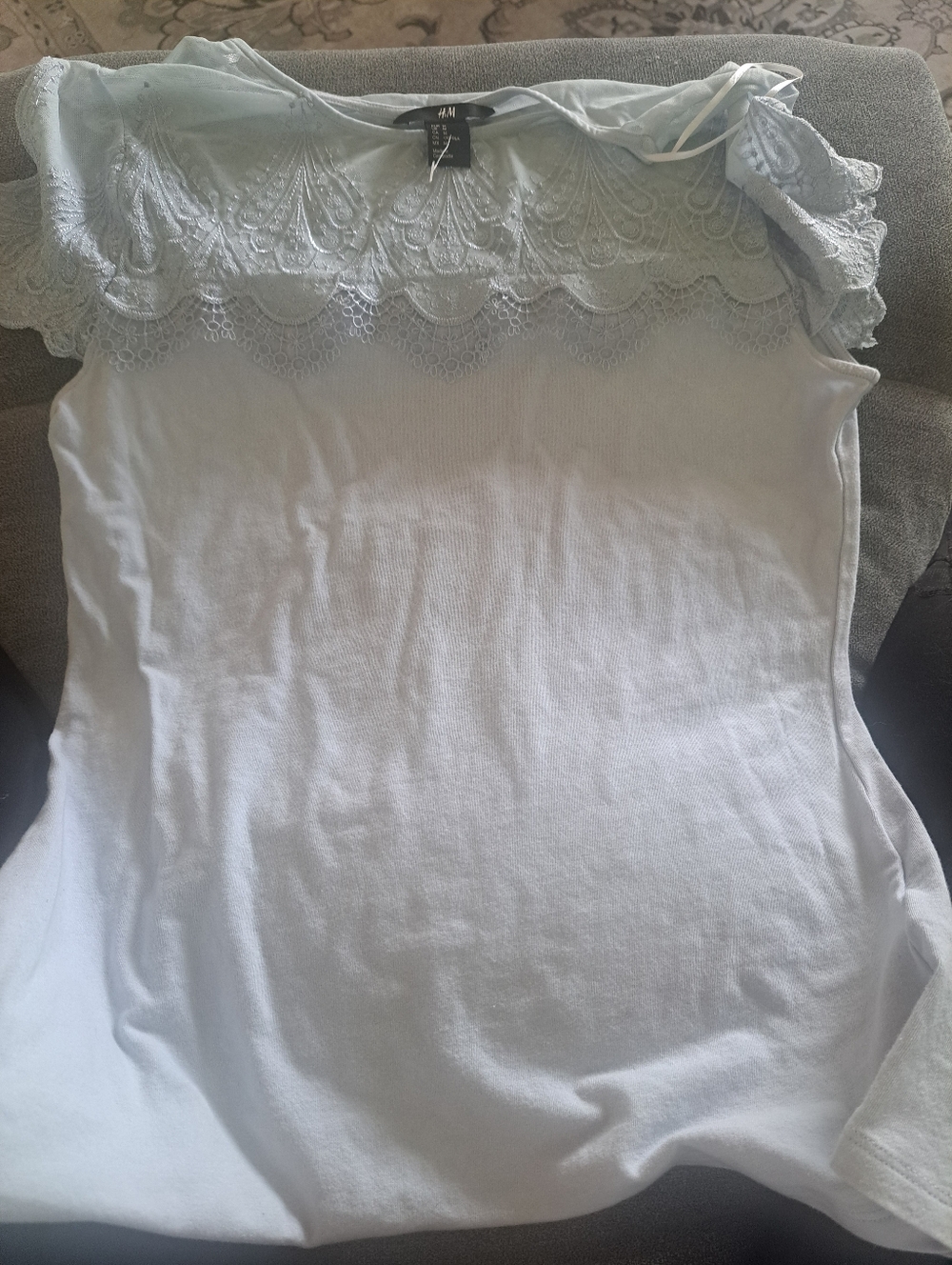H&M Lace Yoke Sleeveless Top in Light Blue